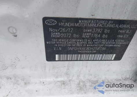 2013 Hyundai Elantra Limited z USA, uszkodzony, nr VIN 5NPDH4AE8DH258786